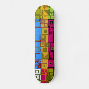Retro Colourful Pop Squares Art Pattern Skateboard