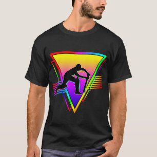 Retro Colourful Rainbow Cricket Player Vintage T-Shirt