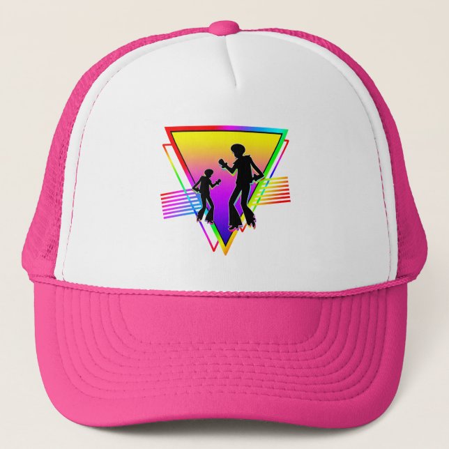 Retro Colourful Rainbow Dancing Dance Vintage Trucker Hat (Front)