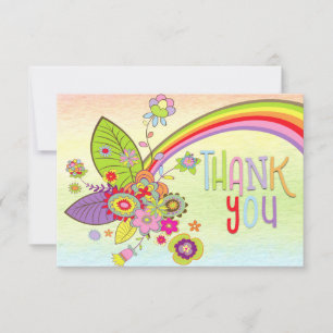 Retro Colourful Rainbow Flowers Message Thank You Card