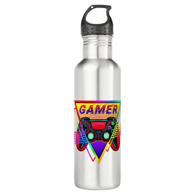 Retro Colourful Rainbow Gamer Computer Gaming  710 Ml Water Bottle (Front)