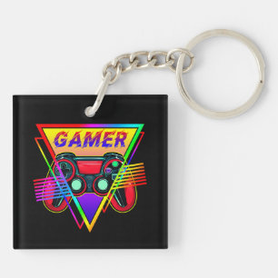 Retro Colourful Rainbow Gamer Computer Gaming  Key Ring