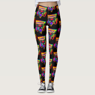 Retro Colourful Rainbow Gamer Computer Gaming  Leggings