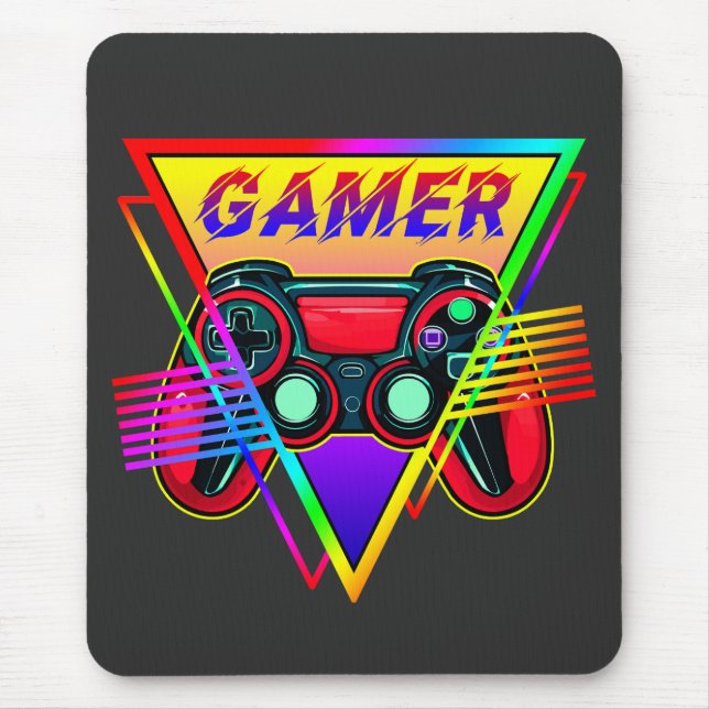 Retro Colourful Rainbow Gamer Computer Gaming  Mouse Mat (Front)