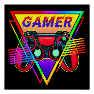 Retro Colourful Rainbow Gamer Computer Gaming  Poster