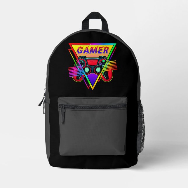 Retro Colourful Rainbow Gamer Computer Gaming  Printed Backpack (Front)