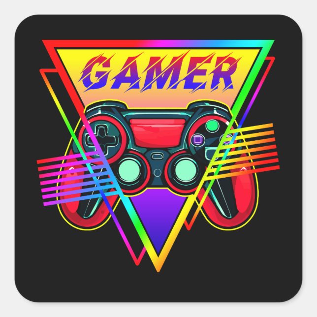 Retro Colourful Rainbow Gamer Computer Gaming  Square Sticker (Front)