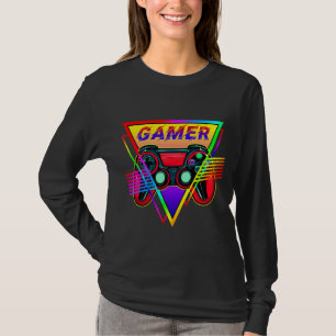 Retro Colourful Rainbow Gamer Computer Gaming  T-Shirt
