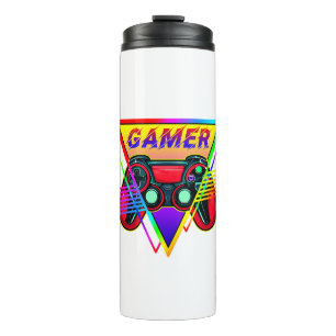 Retro Colourful Rainbow Gamer Computer Gaming  Thermal Tumbler