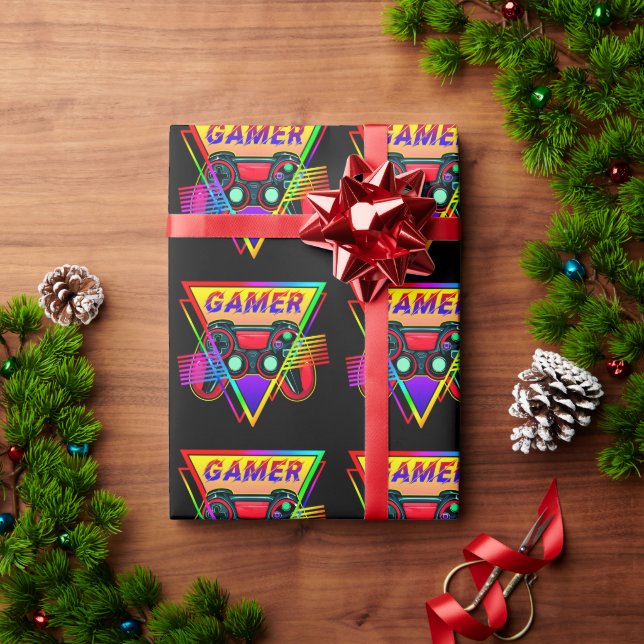 Retro Colourful Rainbow Gamer Computer Gaming  Wrapping Paper (Holiday Gift)
