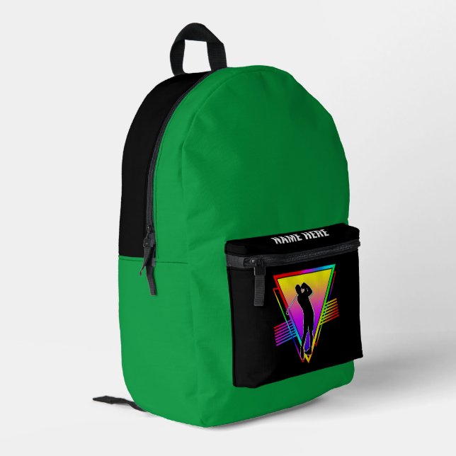 Retro Colourful Rainbow Golf Player Vintage Printed Backpack (Back Corner Left)