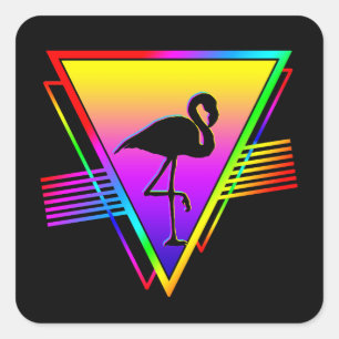 Retro Colourful Rainbow Modern Flamingo Bird Square Sticker