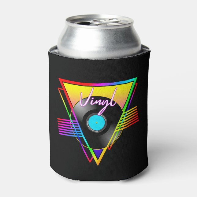 Retro Colourful Rainbow Vinyl Music Record Can Cooler (Can Front)