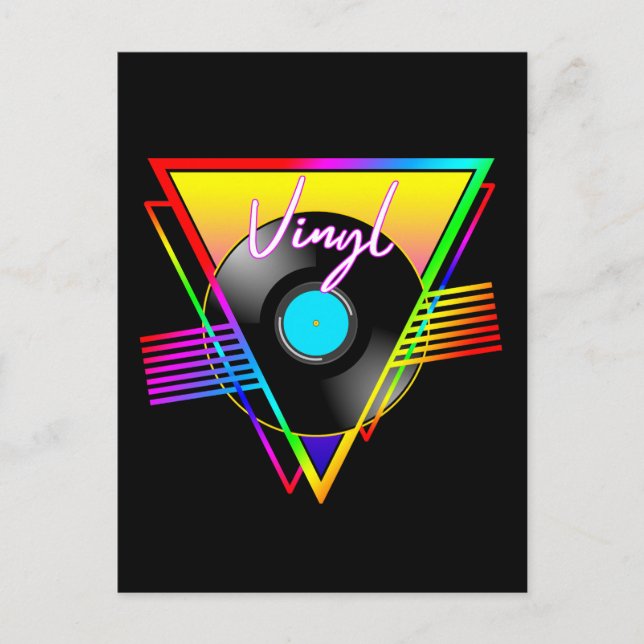 Retro Colourful Rainbow Vinyl Music Record Postcard (Front)