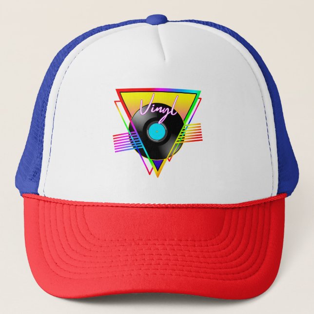 Retro Colourful Rainbow Vinyl Music Record Trucker Hat (Front)