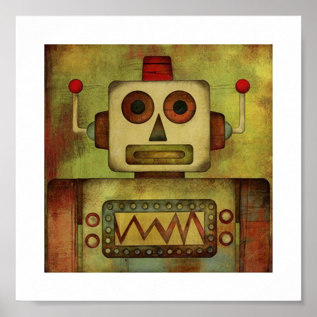 Retro Colourful Robot Poster Print (Front)