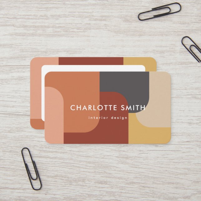 Retro Colourful Rounded Stripes Terracotta Tones Business Card (Front/Back In Situ)