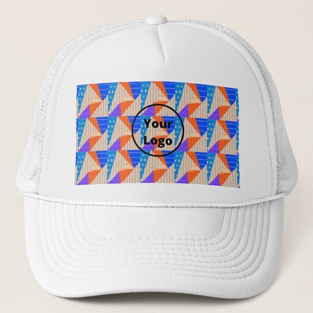 Retro colourful shapes on brown trucker hat (Front)