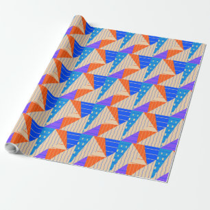 Retro colourful shapes on brown wrapping paper