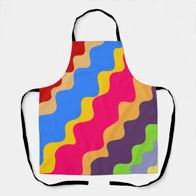 Retro colourful slanting wavy pattern  apron (Front)