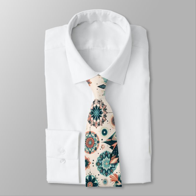 Retro Colourful Snowflake Winter Pattern Tie (Tied)