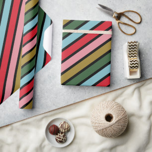 Retro Colourful Stripe Christmas Holidays Wrapping Paper