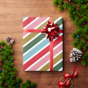 Retro Colourful Stripe Christmas Holidays Wrapping Paper