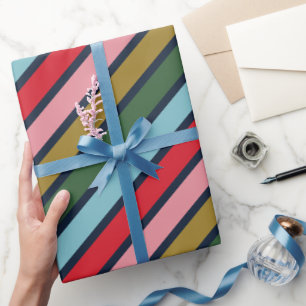 Retro Colourful Stripe Christmas Holidays  Wrapping Paper