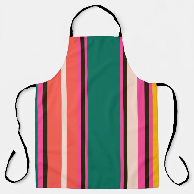 Retro colourful stripes, abstract background apron (Front)