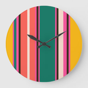 Retro colourful stripes, abstract background large clock