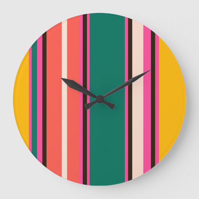 Retro colourful stripes, abstract background large clock (Front)