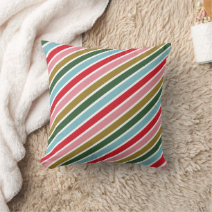 Retro Colourful Stripes Christmas Holidays  Cushion