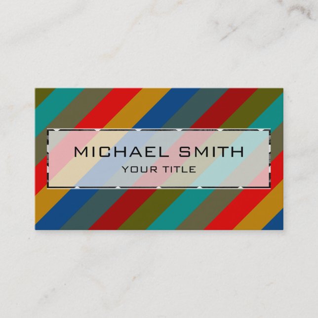 Retro Colourful Stripes Pattern #50 Business Card (Front)