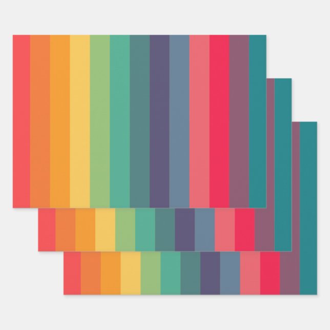 Retro colourful stripes pattern wrapping paper sheet (Set)