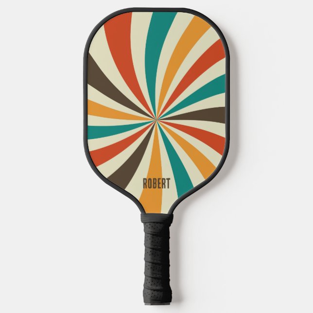 Retro Colourful Stripes  Script Minimalist Name Pickleball Paddle (Front)