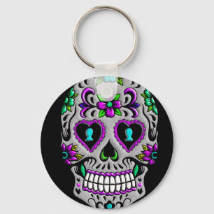 Retro Colourful Sugar Skull Key Ring