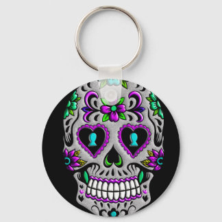 Retro Colourful Sugar Skull Key Ring