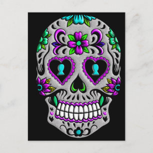 Retro Colourful Sugar Skull Postcard