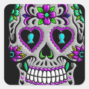 Retro Colourful Sugar Skull Square Sticker