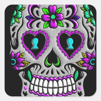 Retro Colourful Sugar Skull Square Sticker