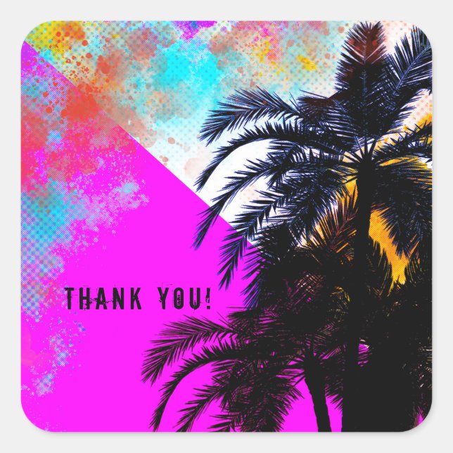 Retro Colourful Summertime Beach Party Palm Trees Square Sticker (Front)