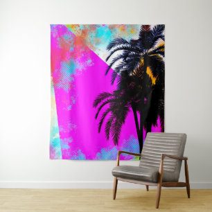 Retro Colourful Summertime Beach Party Palm Trees Tapestry