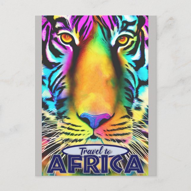Retro Colourful Tiger Travel Africa Postcard (Front)