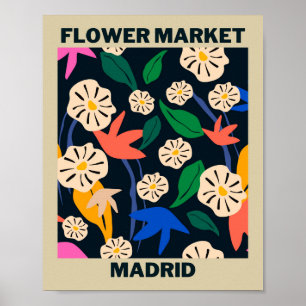 Retro Colourful Tropical Flower Market Madrid  Poster