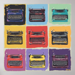 Retro Colourful Typewriter Pop Art Grid Print