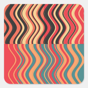 Retro Colourful Wave Stripes Decorative Art Square Sticker