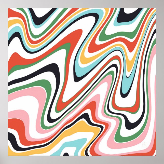 Retro Colourful Wavy Lines Modern Design Poster (Front)