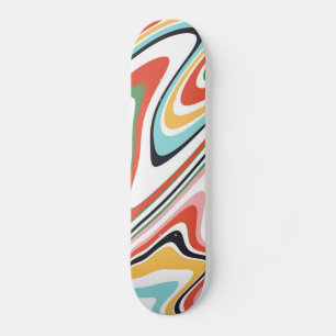 Retro Colourful Wavy Lines Modern Design Skateboard