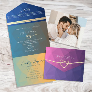 Retro Colourful Wedding All In One Invitation