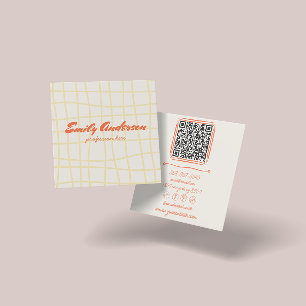 Retro Colourful Written Drawn Groovy Unique QR Cod Square Business Card
